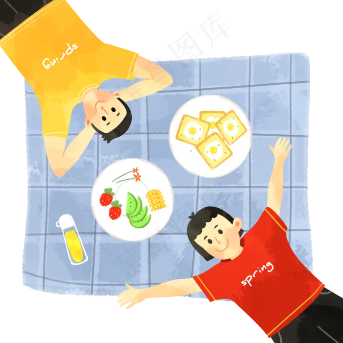 春天男女野餐插图下载(2000X2000(DPI:300))psd模版下载