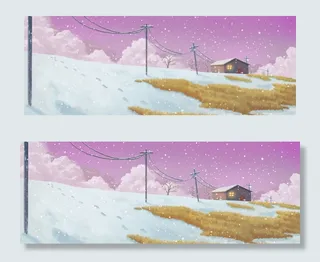 大寒冬天梦幻下雪手绘卡通banner
