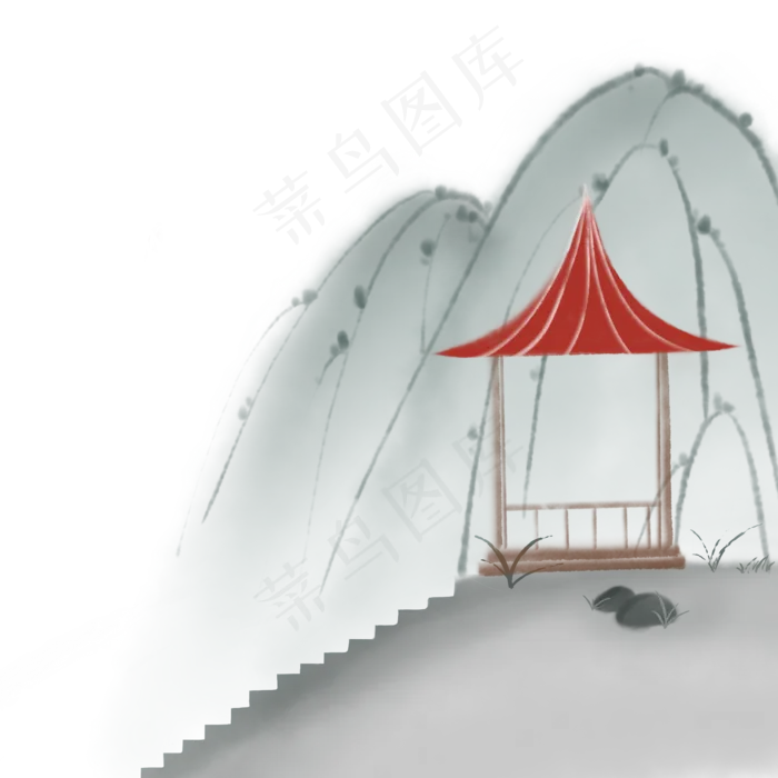 中国风水墨山水亭子免扣