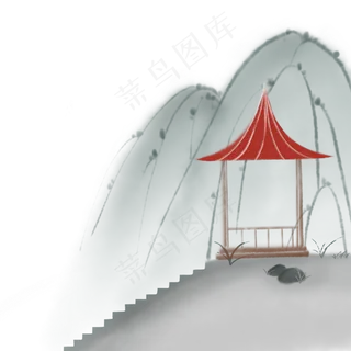 中国风水墨山水亭子免扣