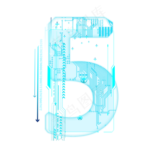 蓝色科技线条PSD数字5