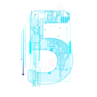 蓝色科技线条PSD数字5