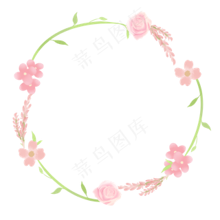 小清新粉色小花草花环边框