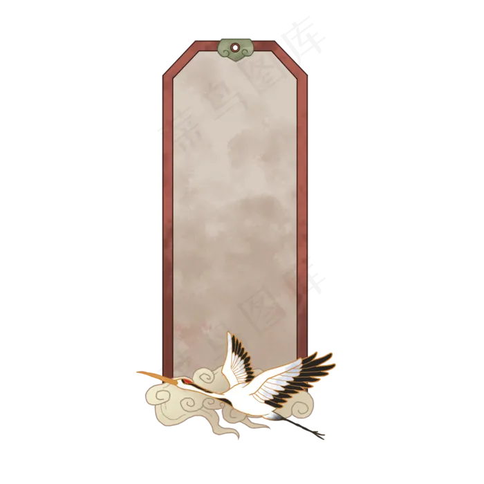 手绘中国风仙鹤吊牌,免抠元素(2000X2000)
