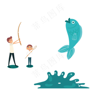 钓鱼的父子矢量素材
