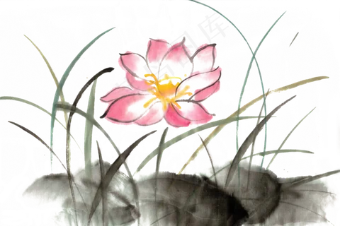 莲花盛开水墨画PNG免抠素材
