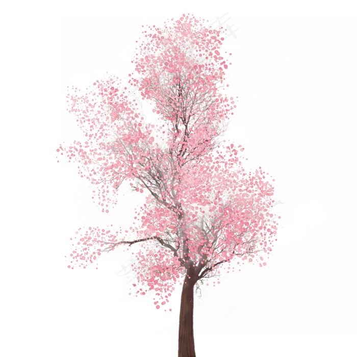 粉红色水彩树免费下载,免抠元素