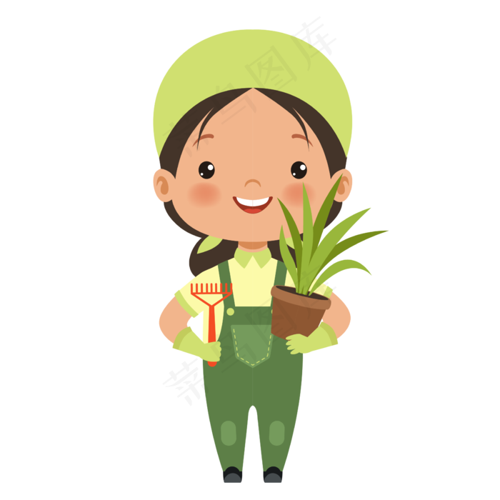 卡通手绘小女孩花匠