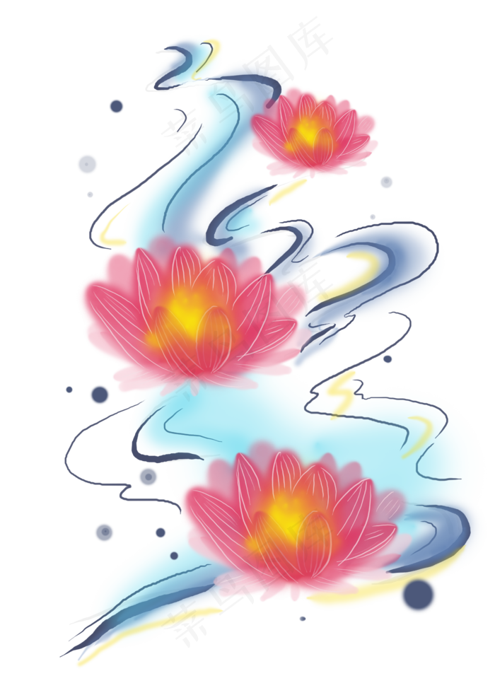 中元节鬼节河水和莲花灯,免抠元素