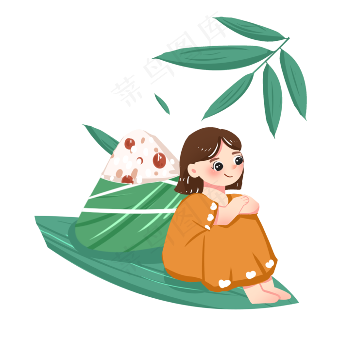 清新端午节女孩吃粽子PNG素材(2300X2300(DPI:300))psd模版下载