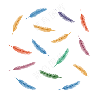 漂浮羽毛飘舞七彩渐变装饰矢量元