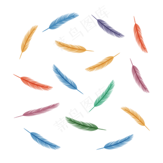 漂浮羽毛飘舞七彩渐变装饰矢量元