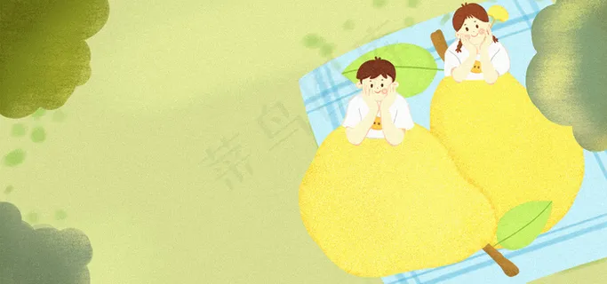 惊蛰气节吃梨可爱卡通banner