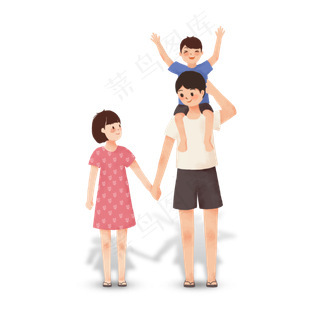 父亲节手绘父亲和儿女温馨PNG