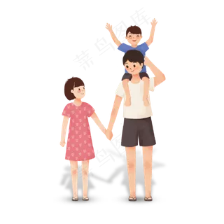 父亲节手绘父亲和儿女温馨PNG