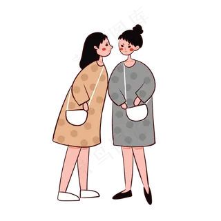 手绘卡通矢量简约3.8女生节穿闺蜜,免抠元素