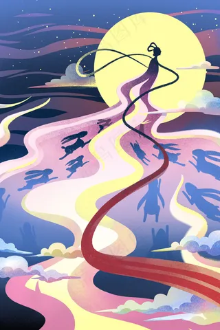 紫色系卡通手绘风神话系列配图