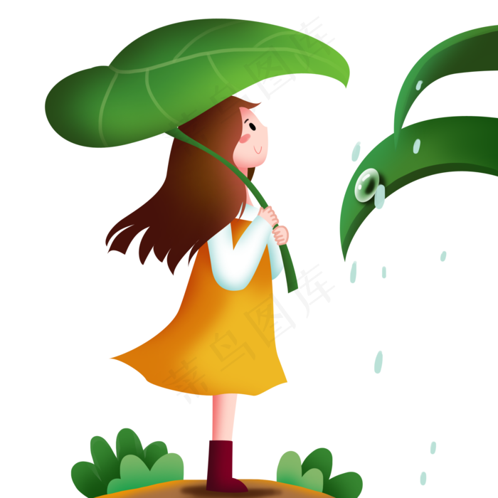 手绘谷雨避雨插画,免抠元素