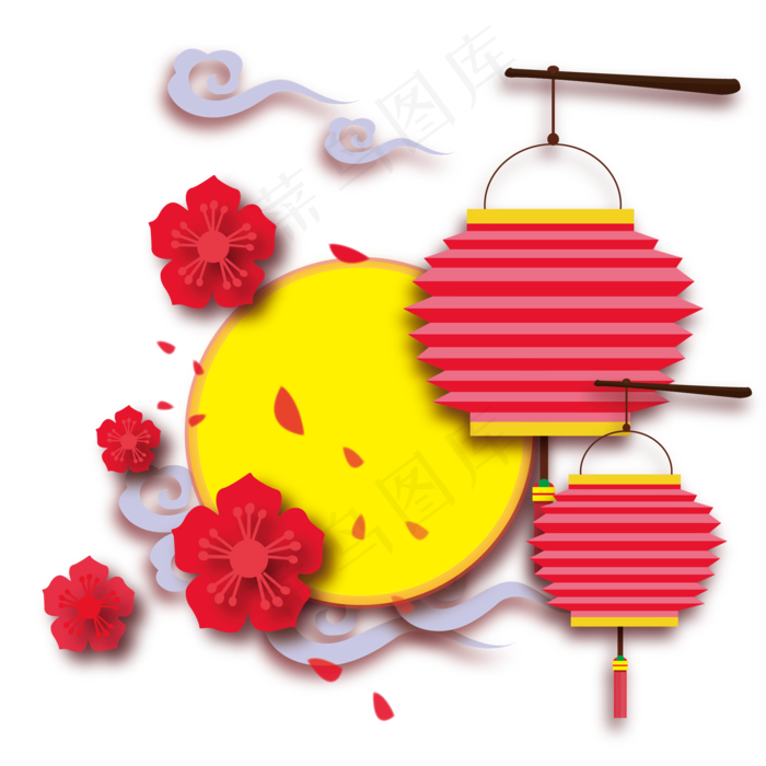 中秋节花辰月夕剪纸立体图案
