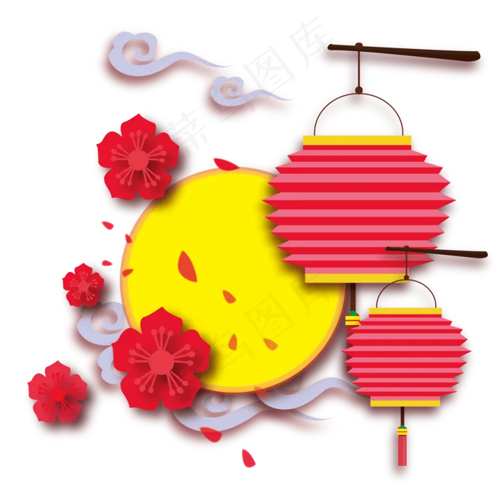 中秋节花辰月夕剪纸立体图案