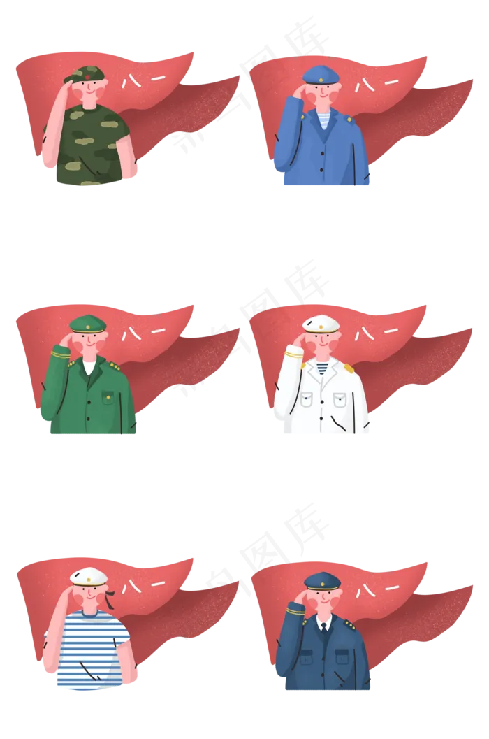 八一建军节海陆军敬礼红旗(2000X3020(DPI:300))psd模版下载