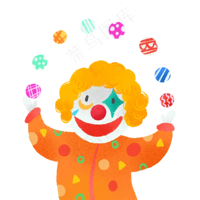 手绘可爱小丑杂耍玩球,免抠元素(1200*1200px 300 dpi )psd模版下载