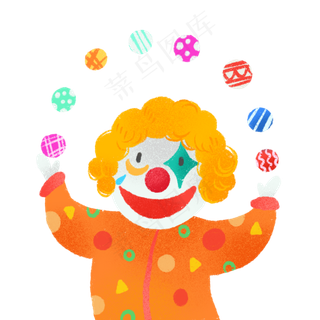 手绘可爱小丑杂耍玩球,免抠元素