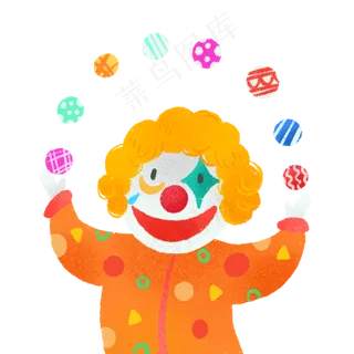 手绘可爱小丑杂耍玩球,免抠元素