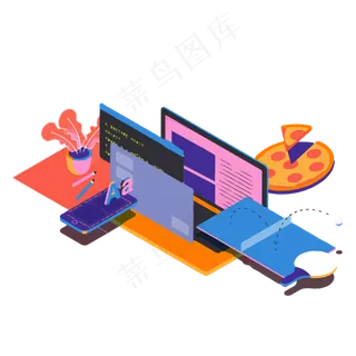 商务办公桌2.5D撞色矢量免抠图