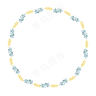 蓝绿手绘植物花草树木花环边框免