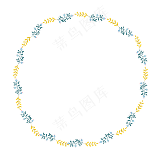 蓝绿手绘植物花草树木花环边框免