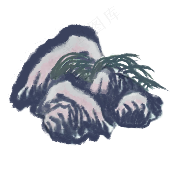 手绘中国风山水石头水墨画PNG