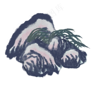 手绘中国风山水石头水墨画PNG