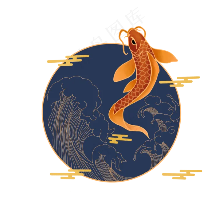 国潮鲤鱼装饰画(1772X1772(DPI:300))psd模版下载