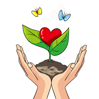 植树节植物和蝴蝶,免抠元素