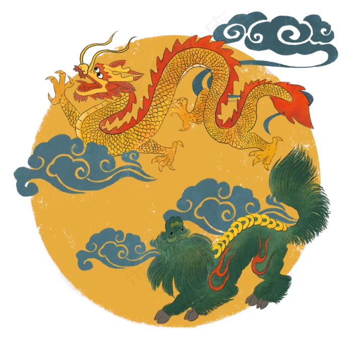 神龙国画水墨麒麟祥瑞中国传统PNG,免抠元素(3000*3000px 300 dpi )psd模版下载
