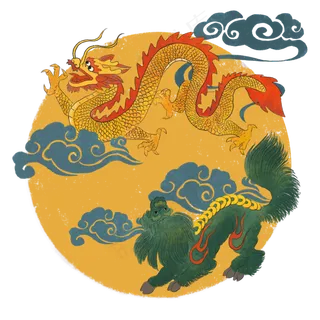 神龙国画水墨麒麟祥瑞中国传统PNG,免抠元素