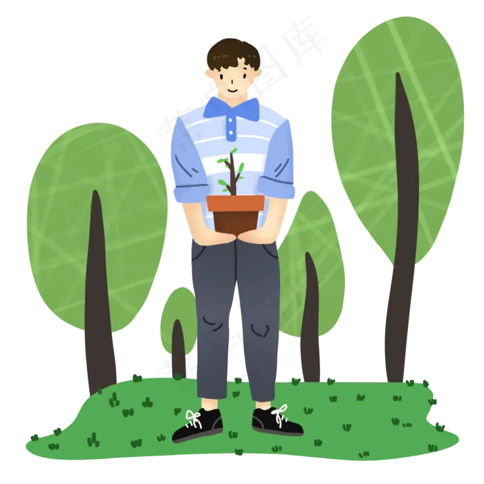 春天植树节环保宣传男孩,免抠元素