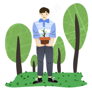 春天植树节环保宣传男孩,免抠元素