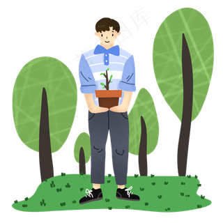 春天植树节环保宣传男孩,免抠元素