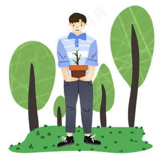 春天植树节环保宣传男孩,免抠元素