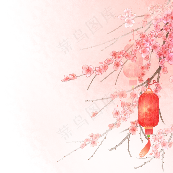 中国风新年花枝灯笼,免抠元素(2000X2000(DPI:762))psd模版下载