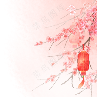 中国风新年花枝灯笼,免抠元素