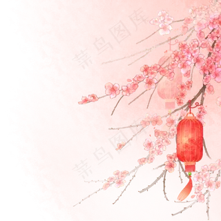 中国风新年花枝灯笼,免抠元素