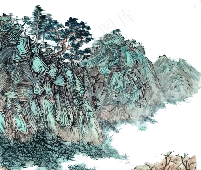 国画水墨线条山水PNG,免抠元素(2358X1994(DPI:72))psd模版下载