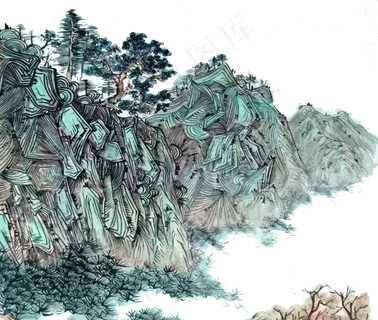 国画水墨线条山水PNG,免抠元素