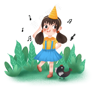 儿童节可爱唱歌小女孩png免抠图