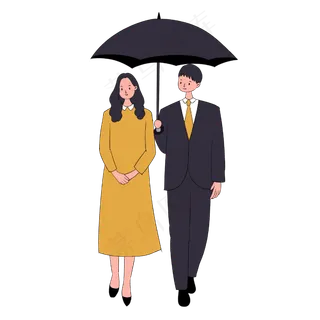手绘卡通雨水节气打伞的情侣,免抠元素