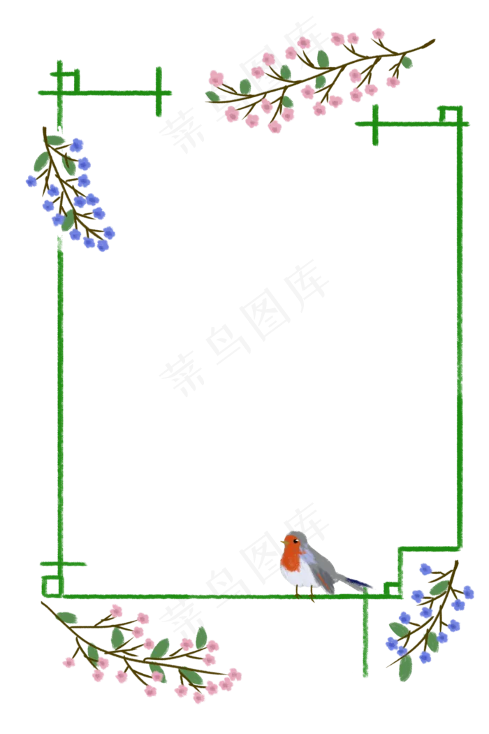 春夏季节花鸟边框PNG,免抠元素