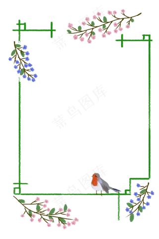 春夏季节花鸟边框PNG,免抠元素
